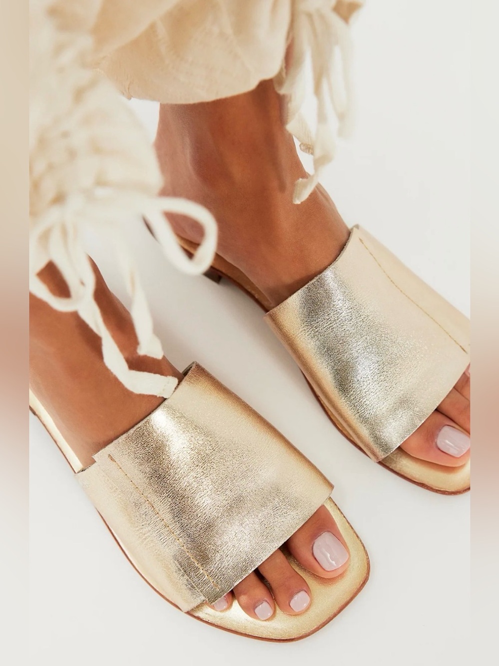Free People Metallic Gold Slide Sandals Size 37 US 7 Never Worn